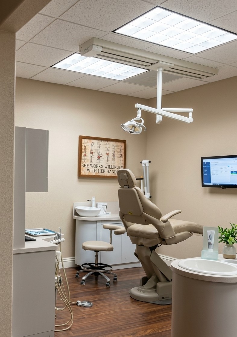 Clean, modern dental operatory room